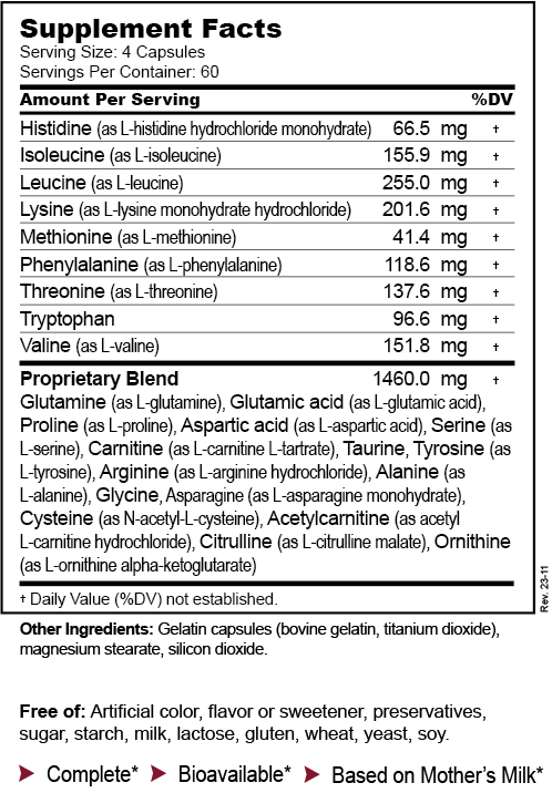 Balanced Free-form Amino Acids - Supplement Facts